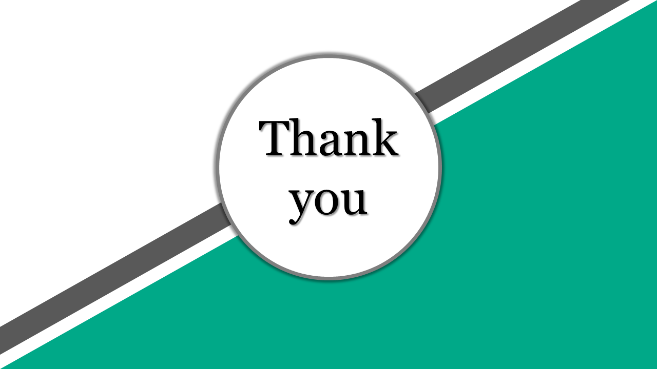 Minimalist thankyou slide centered in a circle, surrounded by a geometric color block background.