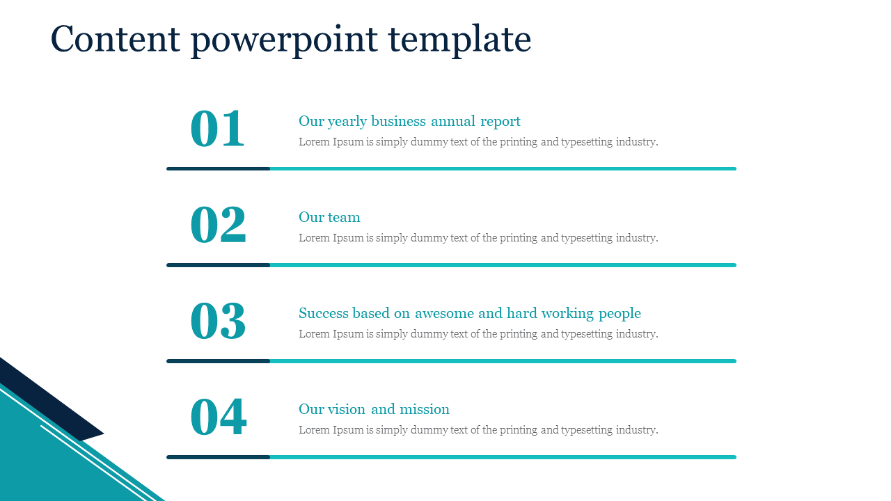 Content layout with four sequential items, each section containing a number, title, and description.