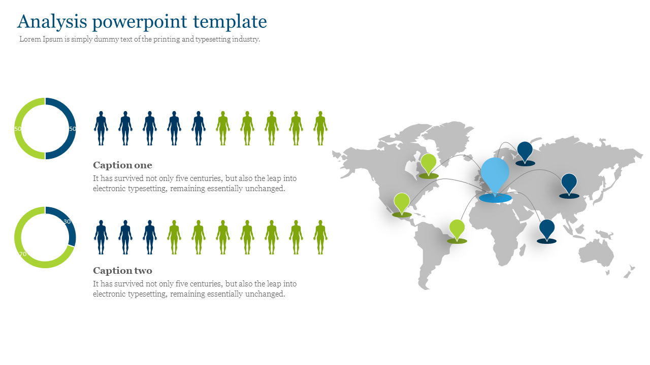 Map-based analysis design with statistical data visuals including circular graphs and demographic distributions.