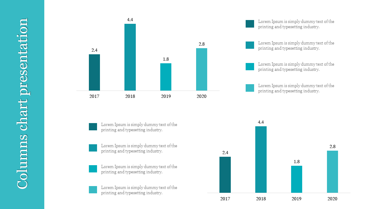 Bar chart presentation showing data from 2017 to 2020, with values 2.4, 4.4, 1.8, and 2.8, respectively.