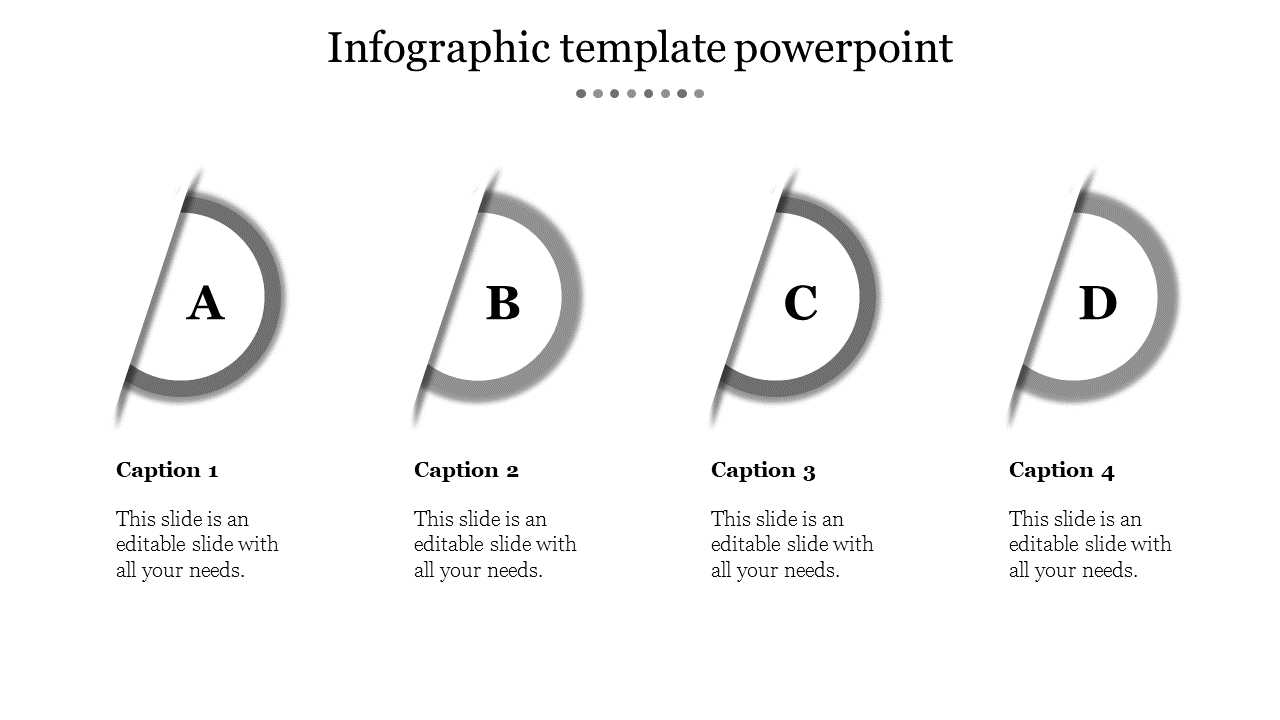 Series of four slanted gray circles labeled A, B, C, and D, with space for captions underneath.