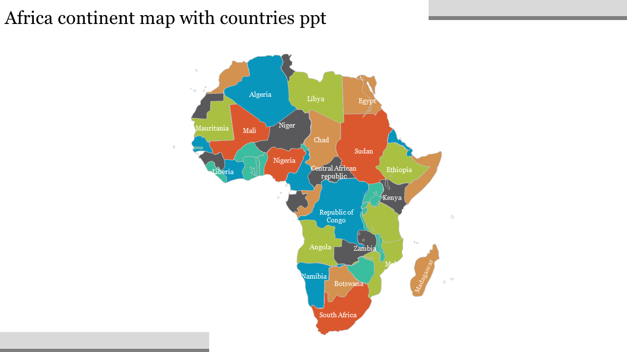 Color coded map of Africa showing the continent's countries labeled with their names.