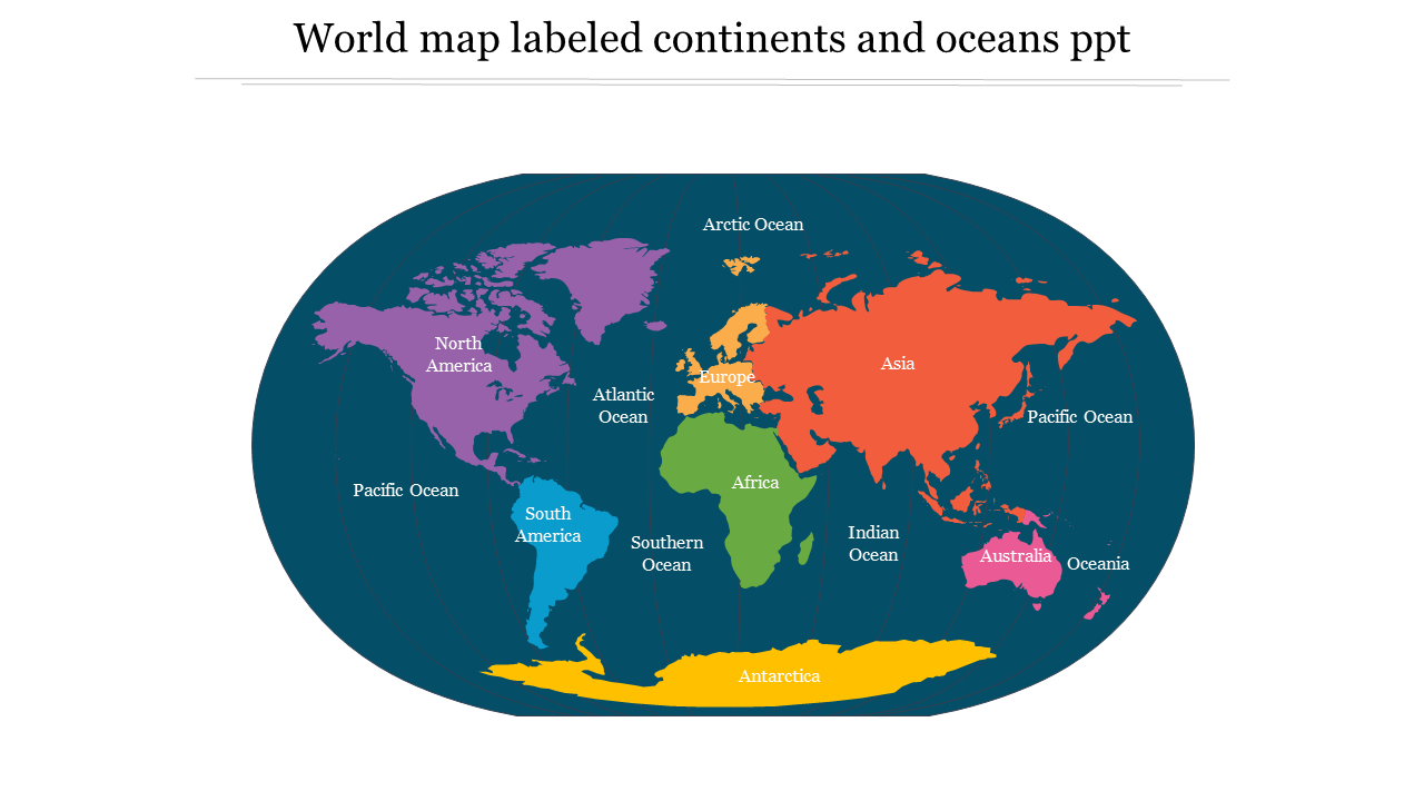 world map with countries labeled and continents