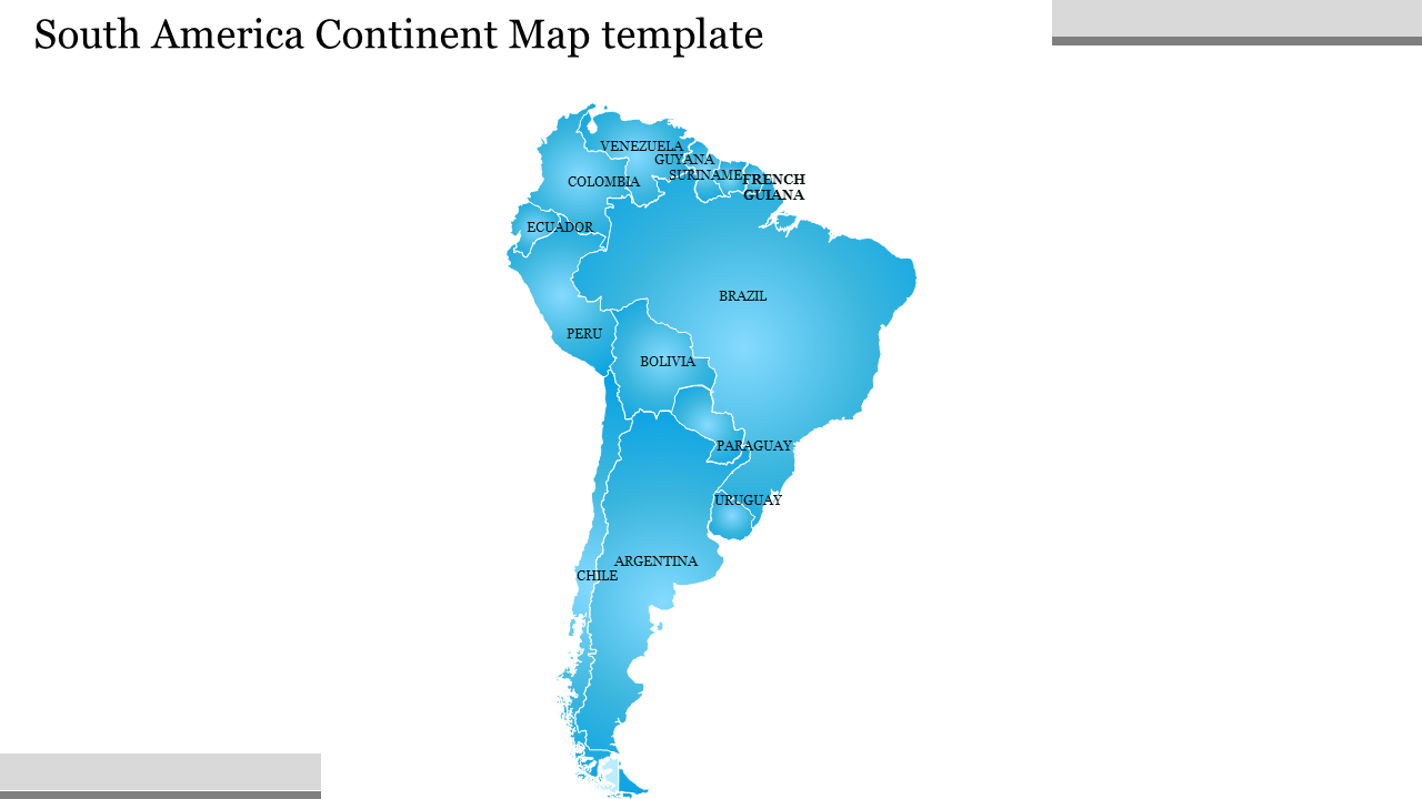 A map of South America slide with country names highlighted, including Venezuela, Colombia, and Brazil.