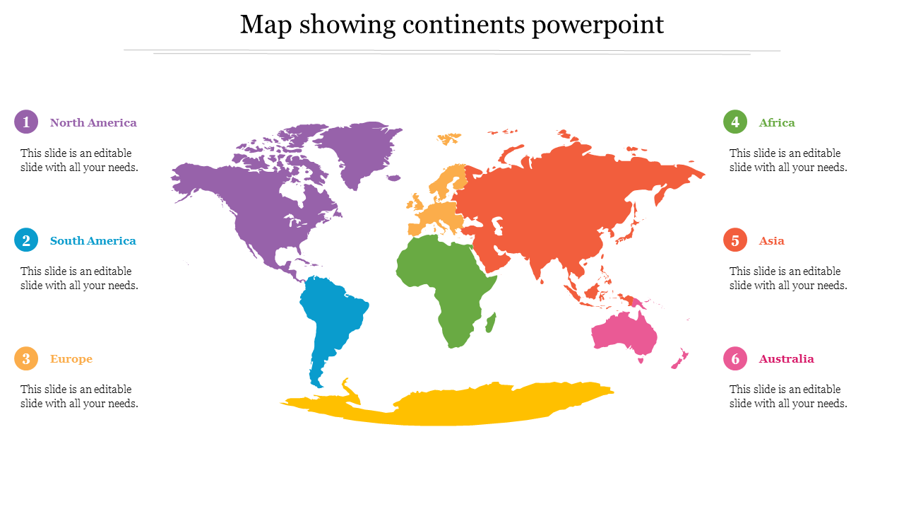 Grab Best Map Showing Continents PowerPoint Slides