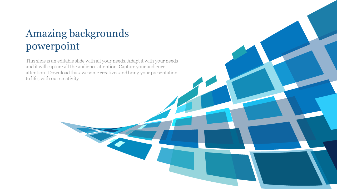 A vibrant PowerPoint slide showcasing a dynamic design of blue backgrounds with placeholder text.