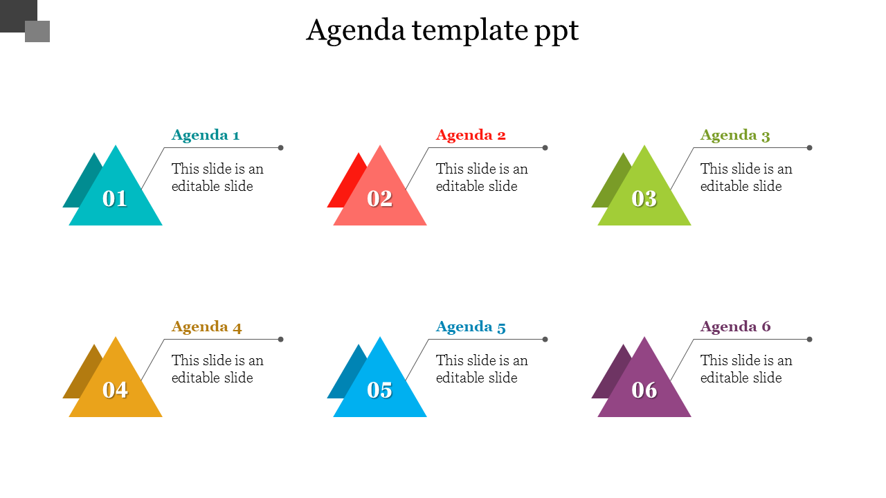 Customized Agenda Template PPT With Triangle Design