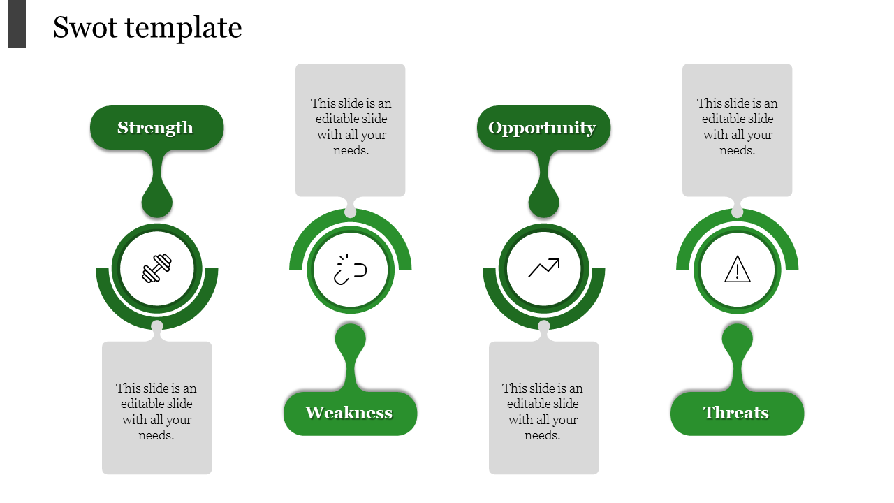 Effective SWOT Template In Green Color Slide Model