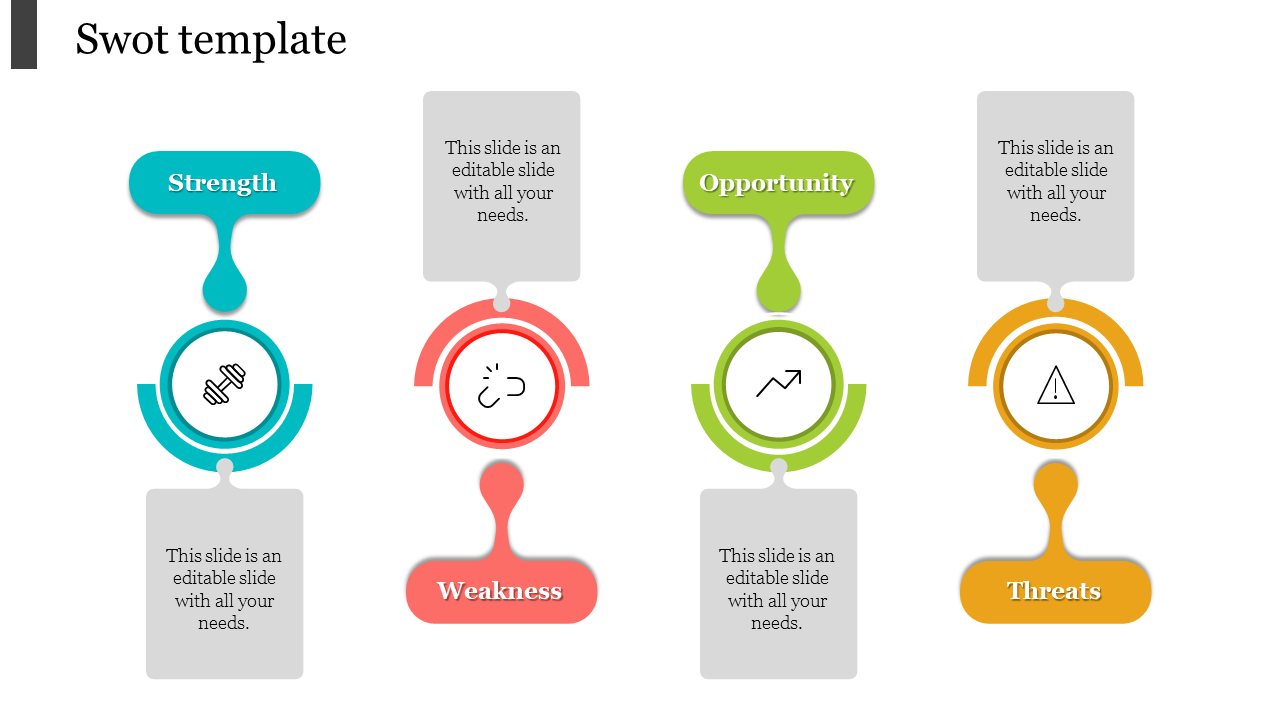 Multicolor Color SWOT Template For Presentation-Four Nodes