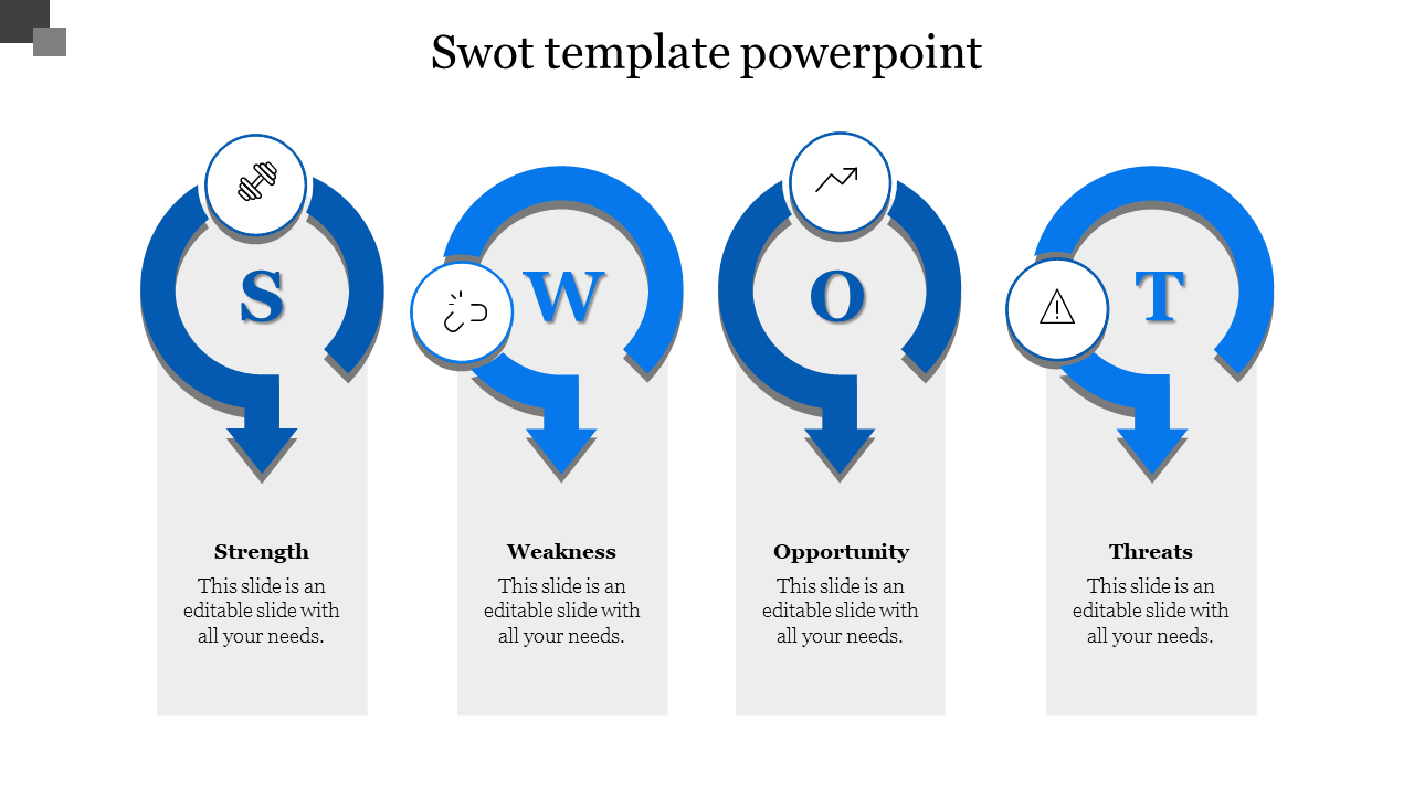 Creative SWOT Template PowerPoint With Four Nodes Slide