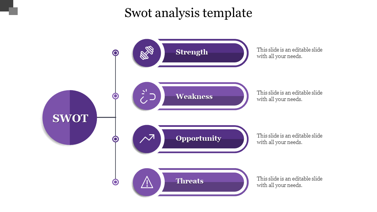 Amazing SWOT Analysis Template In Purple Color Slide