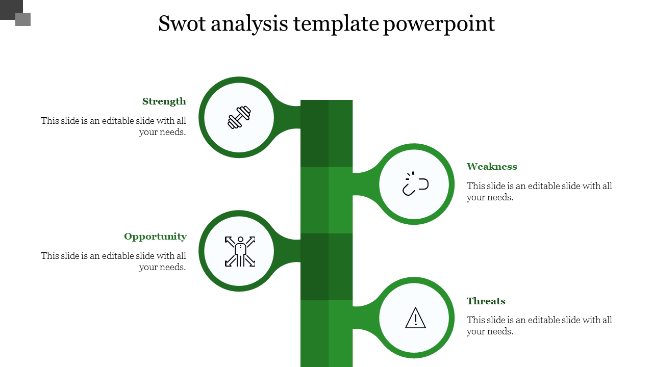 Use SWOT Analysis Template PowerPoint In Green Color