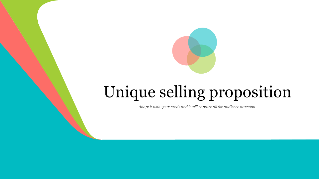 Soft overlapping circles in pastel colors with unique selling proposition text on a minimalist white background.