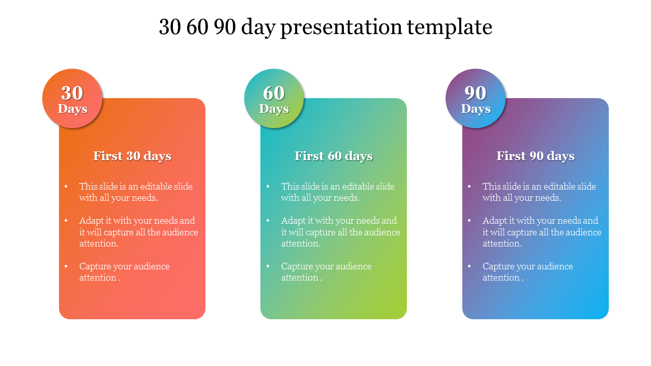 Colorful 30 60 90 Presentation Template PPT Slides