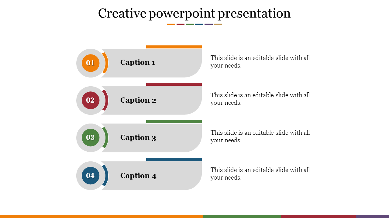 A creative slide featuring four sections, each labeled with numbers and captions for easy organization.