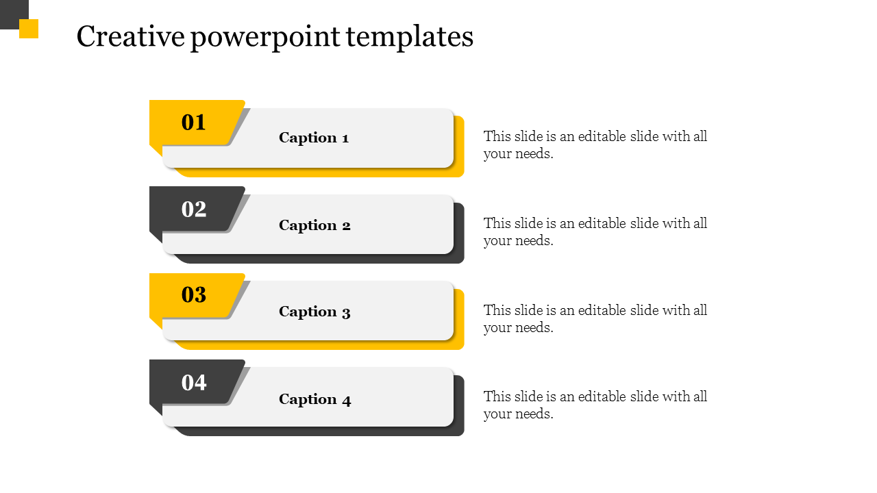 Creative infographic with four horizontal steps, numbered 1 to 4, featuring yellow and black highlights.