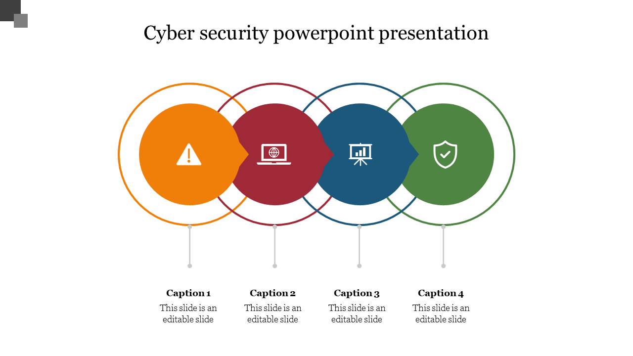 Color-coded circular diagram featuring icons for cybersecurity topics and each with caption areas.