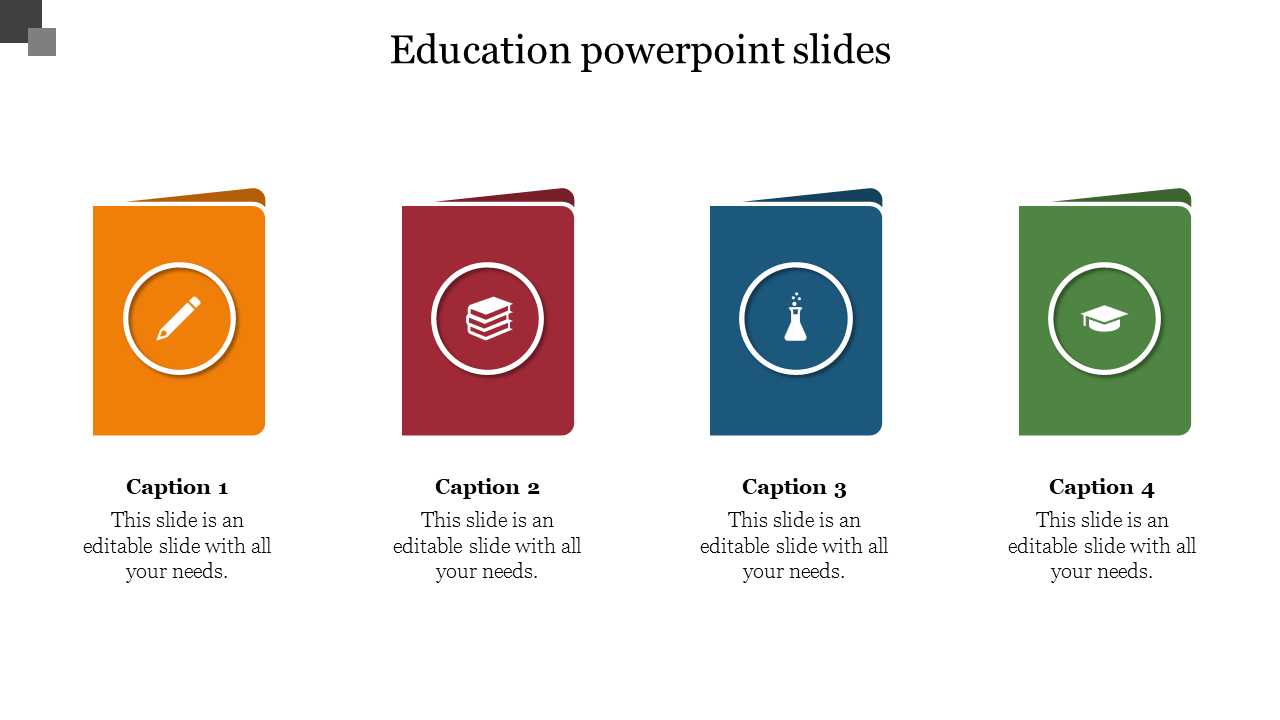 Four educational panels in distinct colors, each showing a related icon and placeholder text areas.