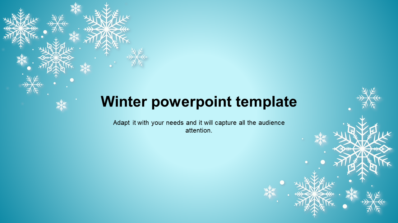 Light blue background with white snowflakes scattered in the corners, and centered black text.