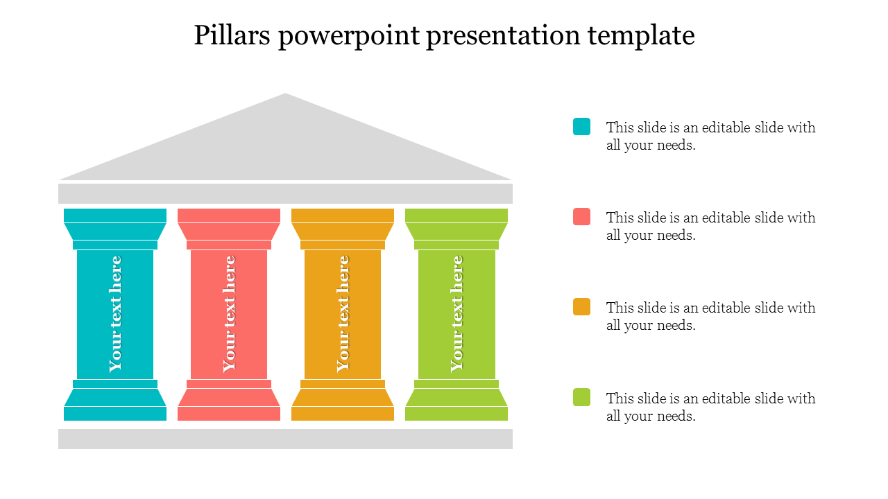 Pillars slide with five colorful columns labeled for text, representing different concepts.