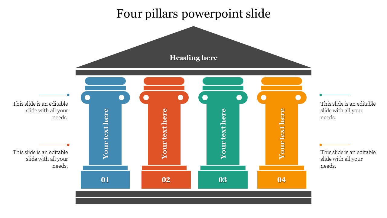 Four colorful pillars slide representing key elements each labeled with placeholder text.