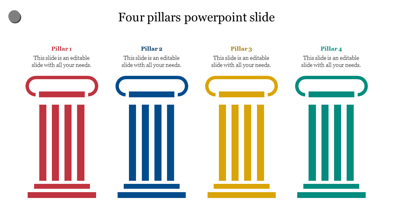 Four colorful pillars slide representing different sections with text placeholders.