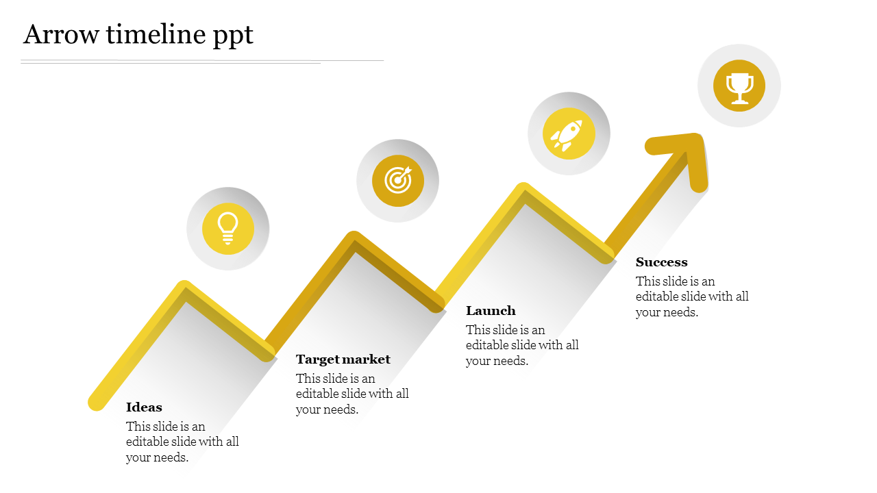 Powerful And Unique Arrow Timeline PPT Presentation Slide