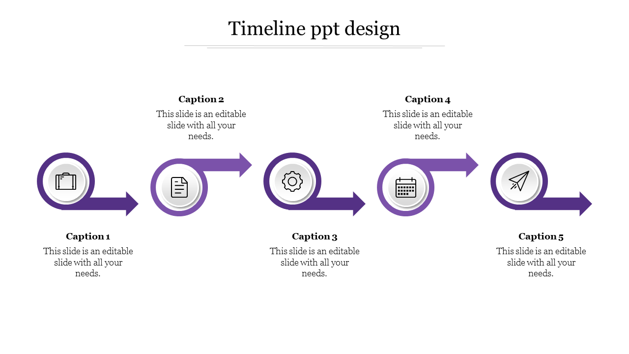 Editable Timeline PPT Design Template With Five Node