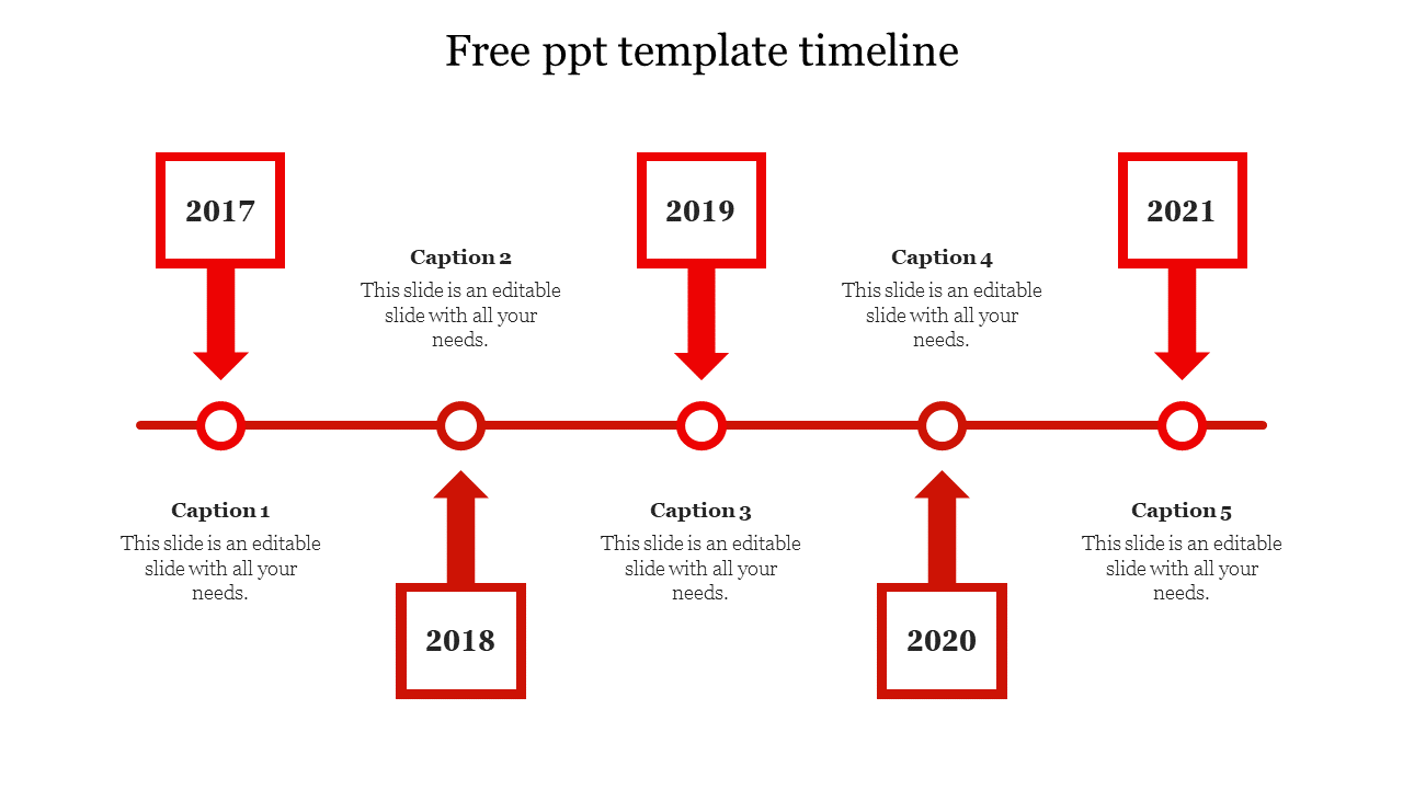 Stunning Free PPT Template Timeline In Red Color Slide