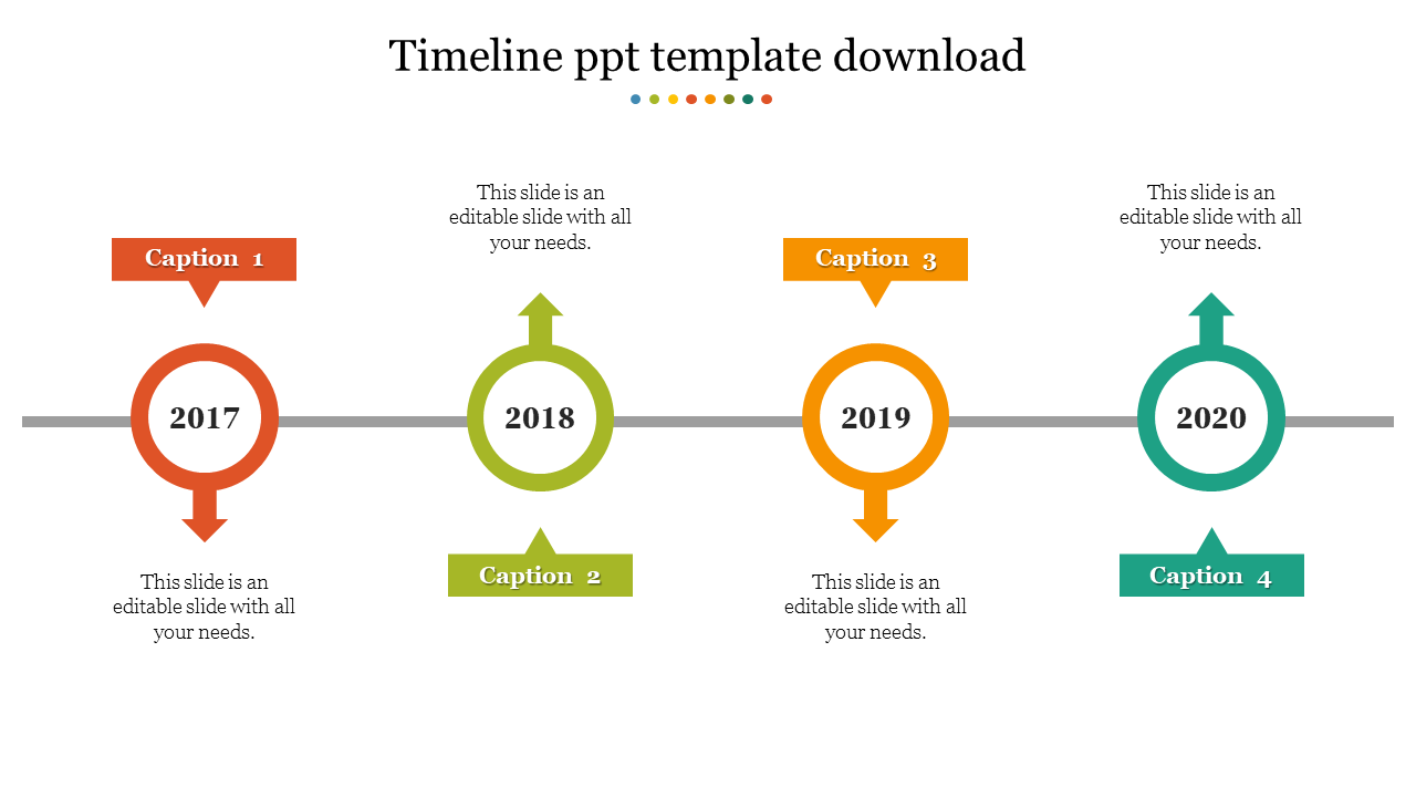 Affordable Timeline PPT Template Download In Multicolor