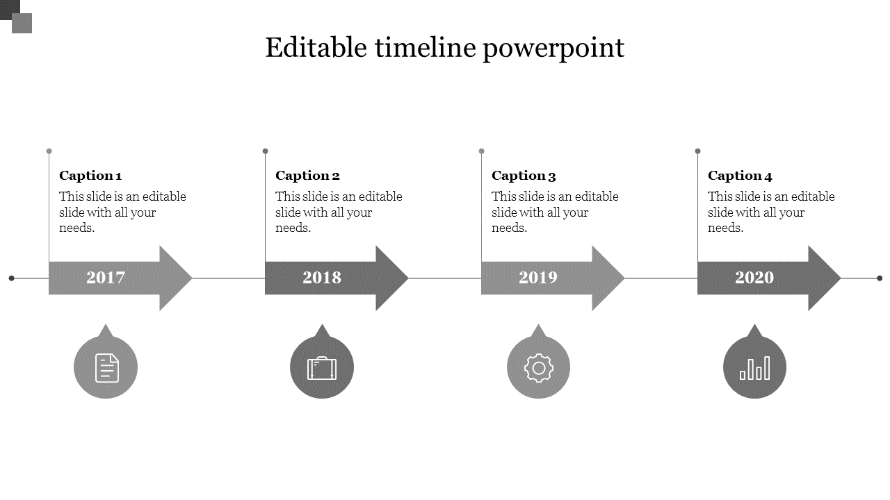 Stunning Editable Timeline PowerPoint With Four Nodes