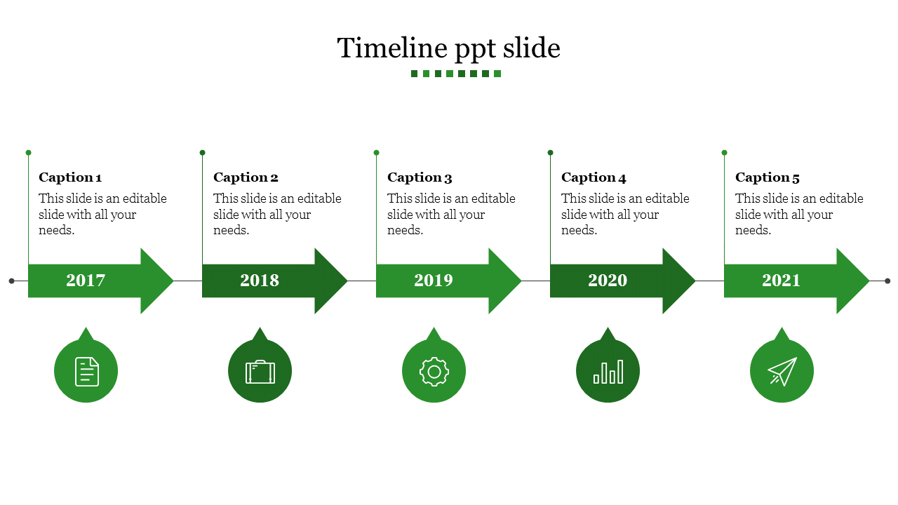 Awesome Timeline PPT Slide With Arrow Model Template