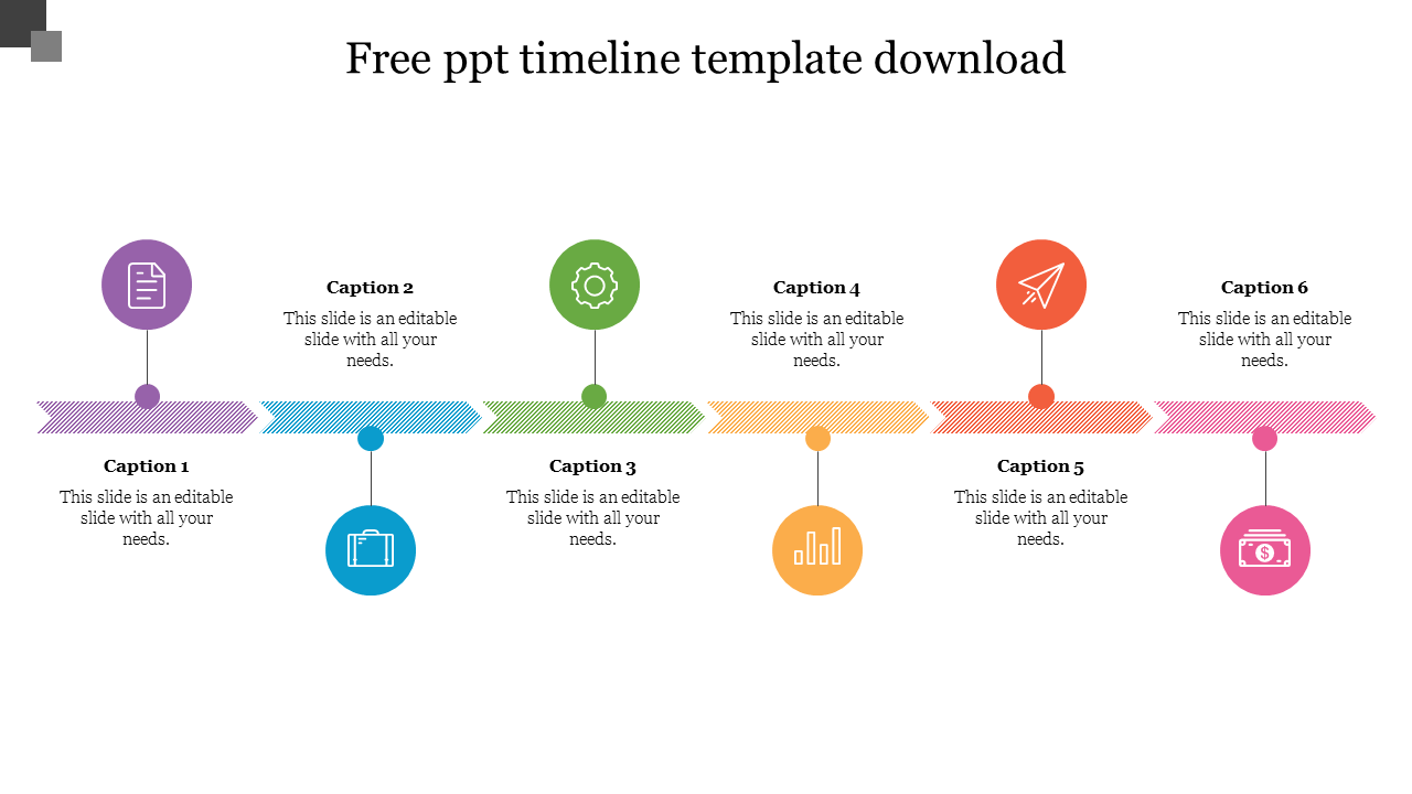 Use Creative Free PPT Timeline Template Download 6 Node