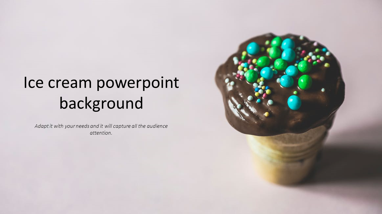 An ice cream cone topped with colorful sprinkles and a chocolate coating with placeholder text.