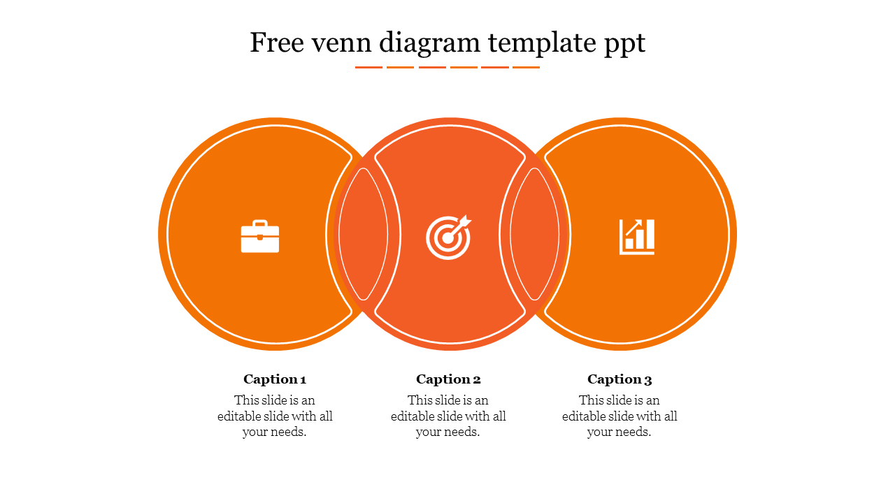 Slide featuring a orange color venn diagram with three overlapping circles and icons representing different concepts.