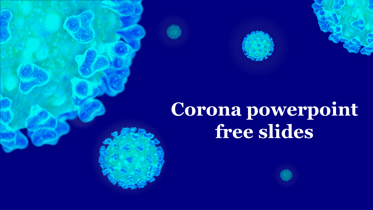 Microscopic illustration of coronavirus particles on a deep blue background with highlighted text.