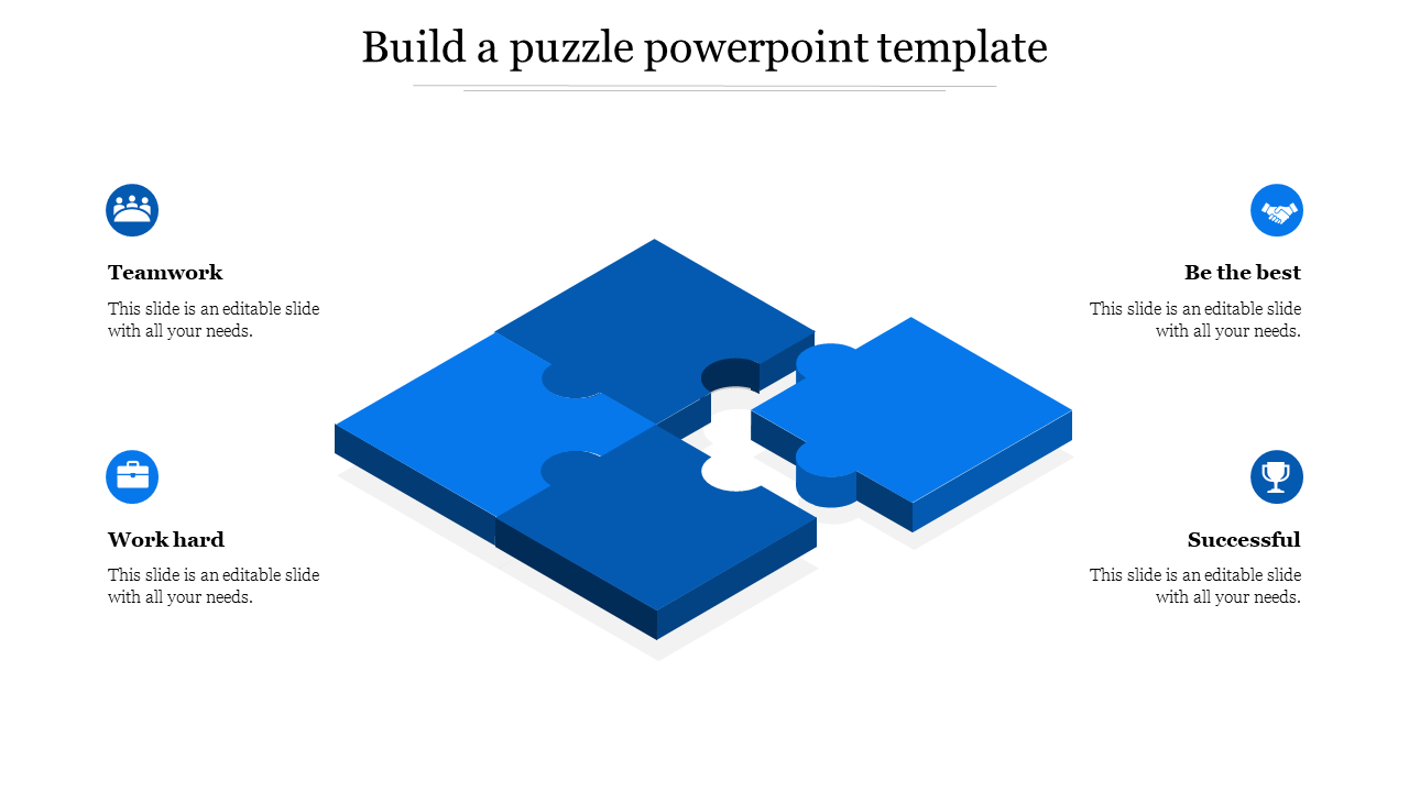 Four interlocking blue puzzle pieces in a square layout, surrounded by icons and captions on each side.