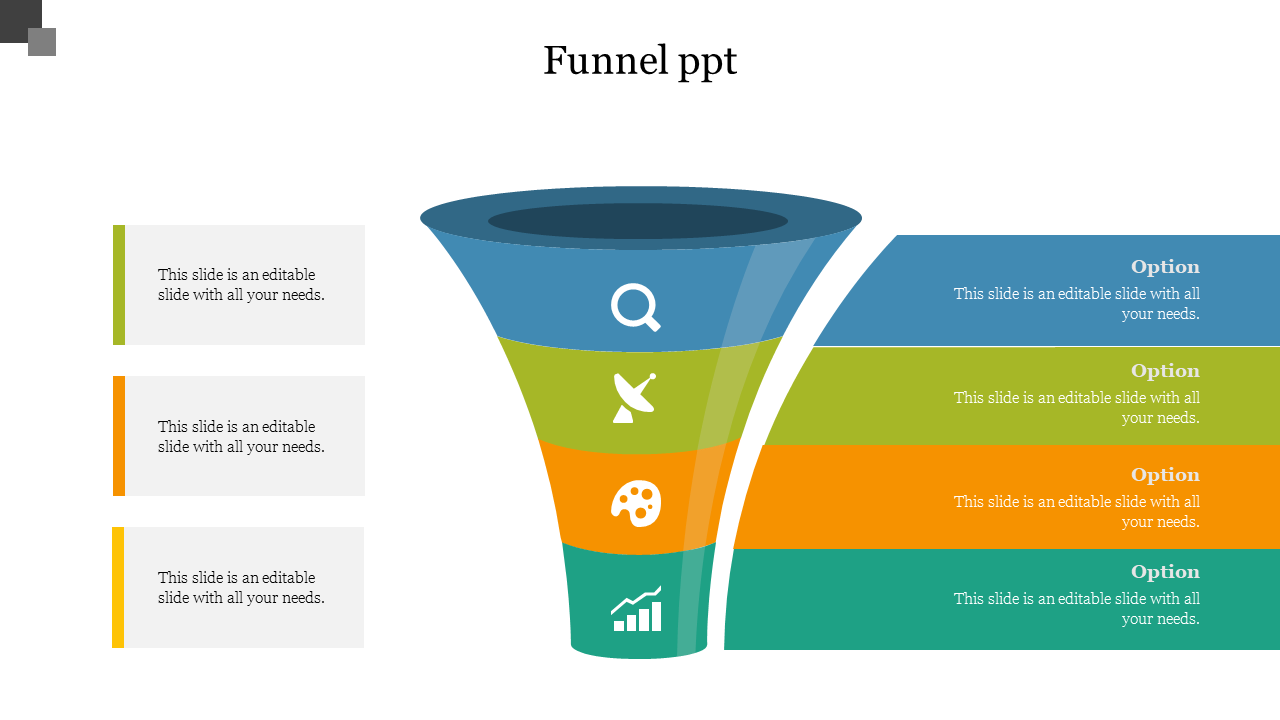 Best Multicolor Funnel PPT Template Presentation Slide