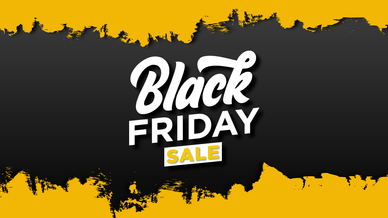 Vibrant black friday sale banner featuring bold text and a striking black and yellow color scheme.