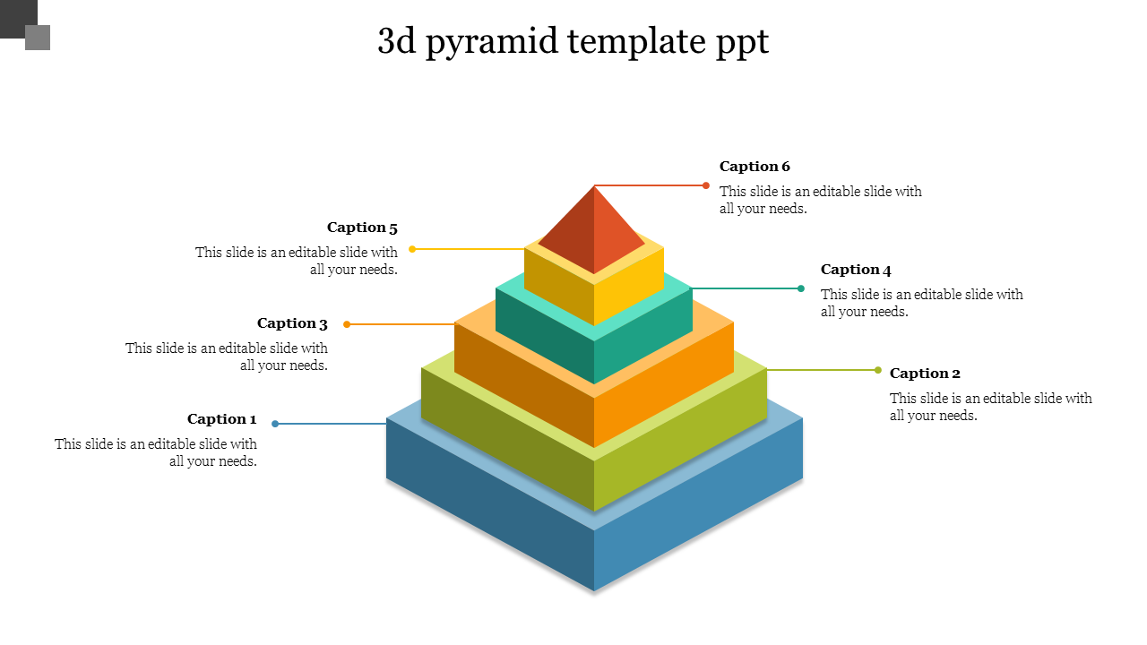3D Pyramid Template PPT Presentation-Six Node