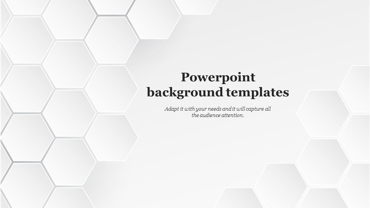 Clean & professional PowerPoint background with geometric hexagon shapes in grey color, with a text box area.