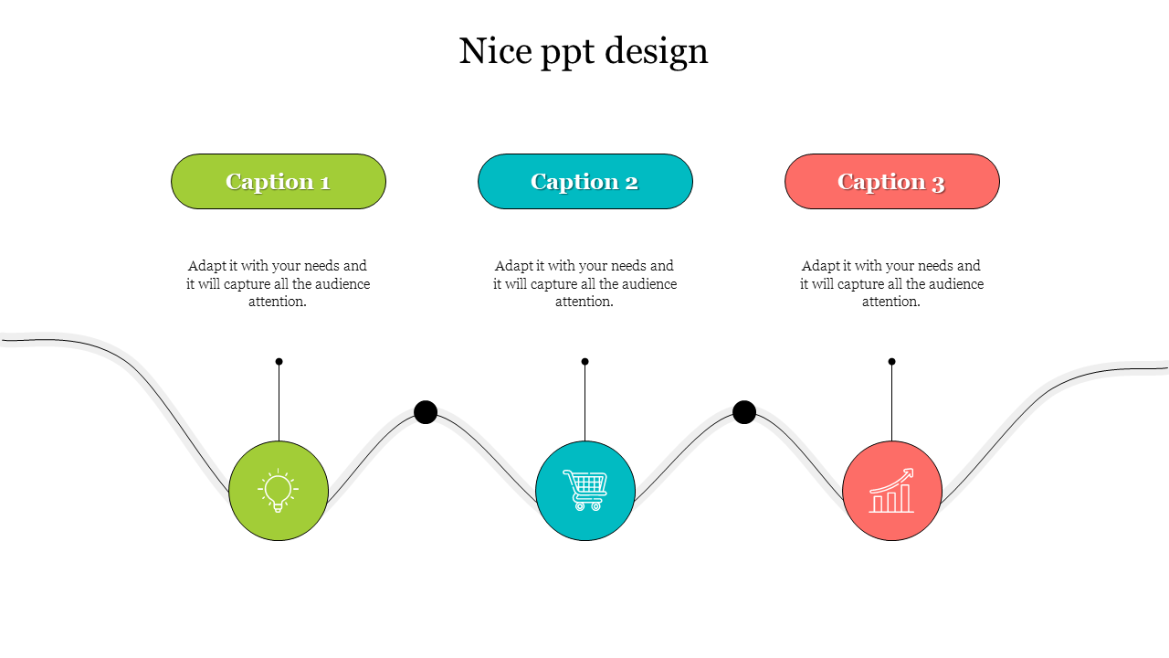 Nice timeline graphic featuring captions and icons for lightbulb, shopping cart, and upward graph on a wavy path.