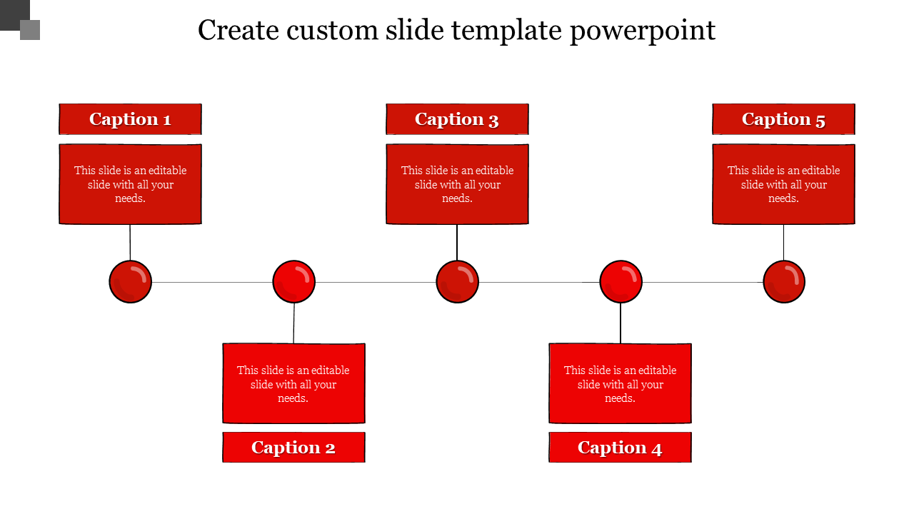 Custom PowerPoint slide featuring a red hierarchical diagram with five connected captions for structured content.