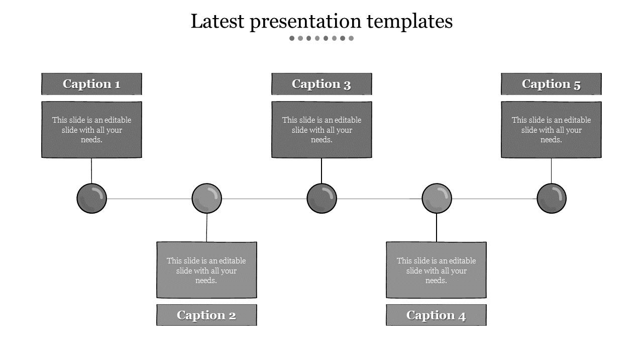 Custom PowerPoint slide featuring a grey hierarchical diagram with five connected captions for structured content.