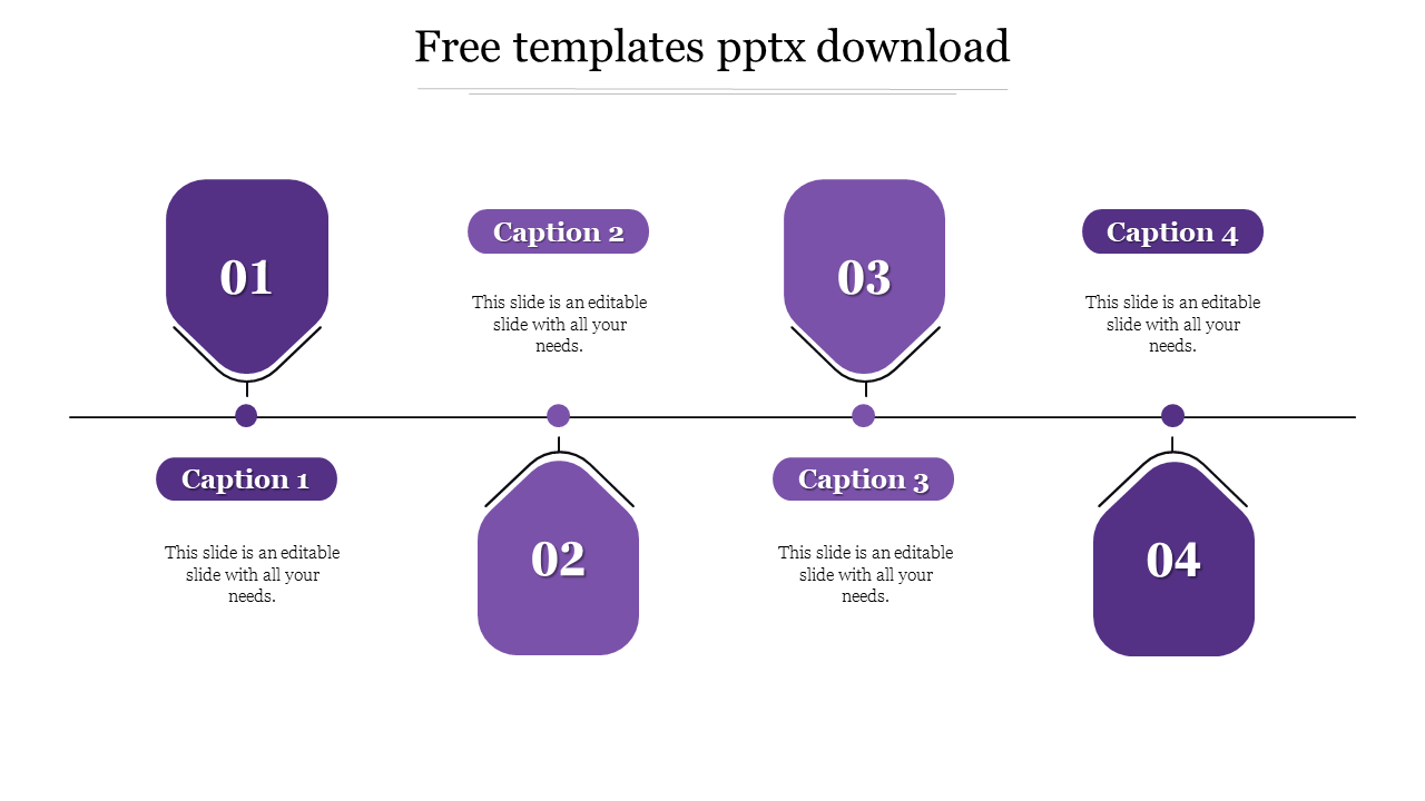 Horizontal layout with four purple nodes labeled 01 to 04, connected by a black line with captions.