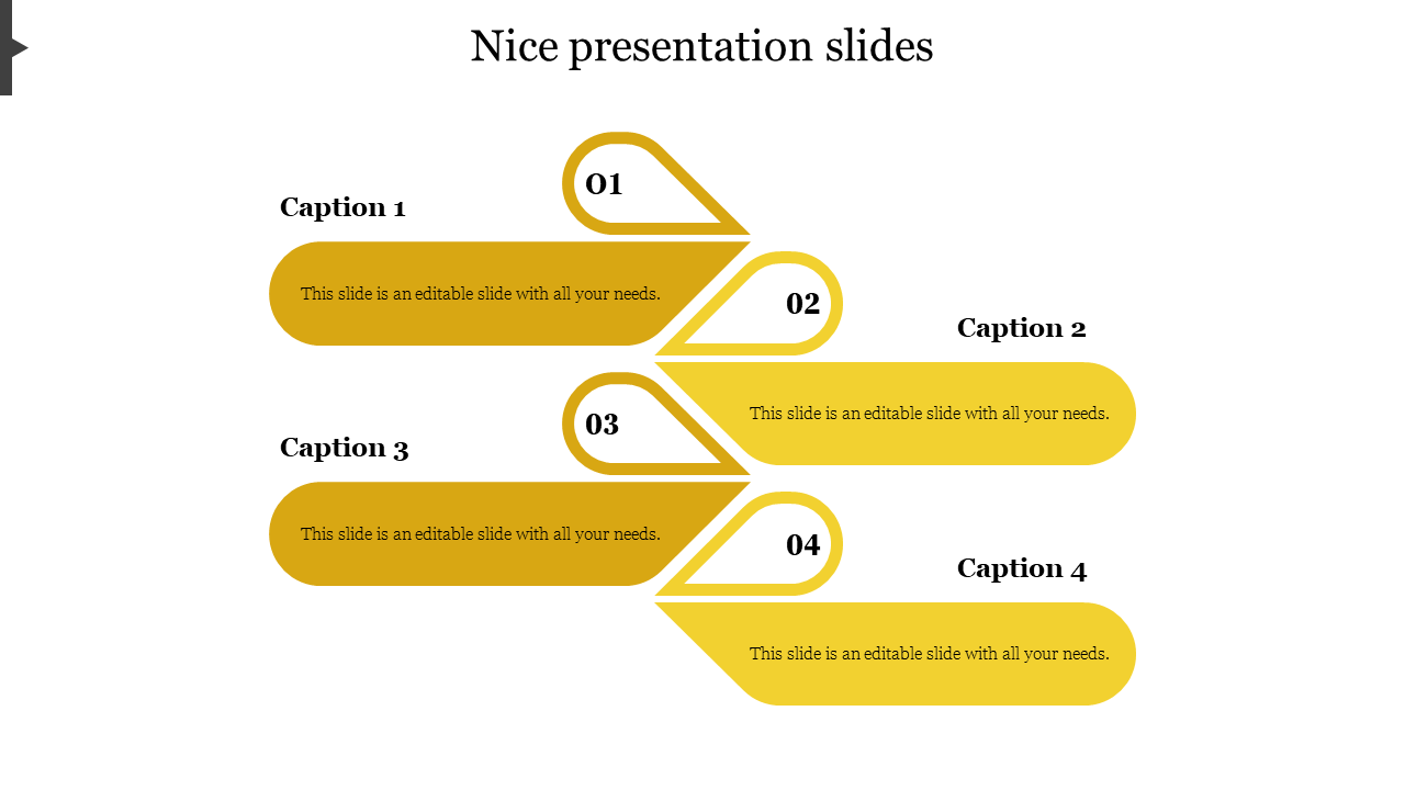 Infographic slide with four steps arranged nicely, featuring numbered labels and captions in yellow.