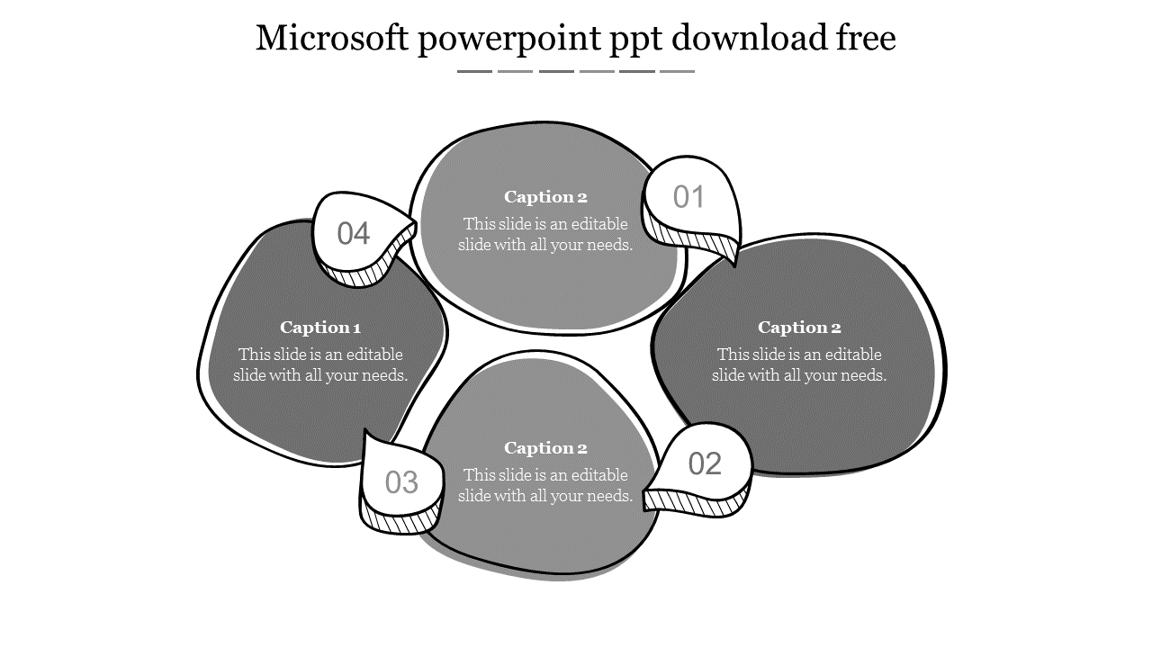 Microsoft slide with four numbered abstract, overlapping bubble shapes labeled with placeholder text areas.