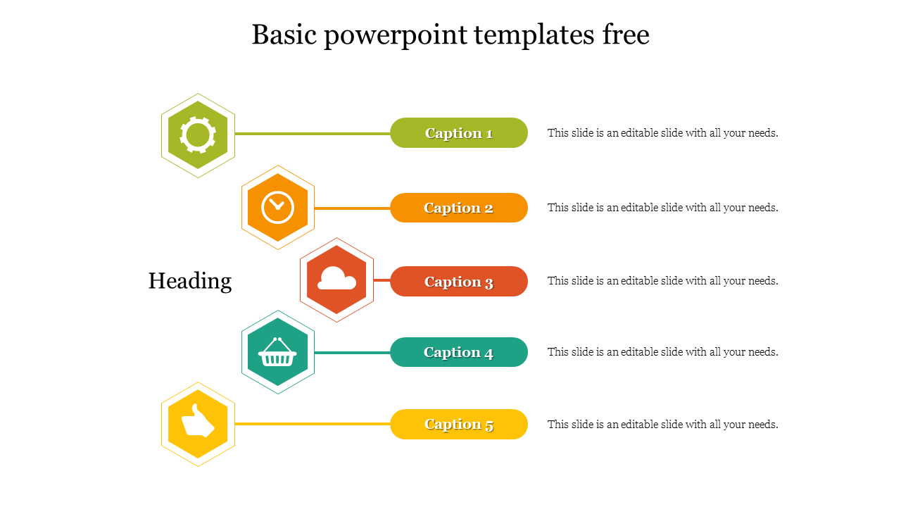 Basic PowerPoint slide showing icons with captions representing various options.