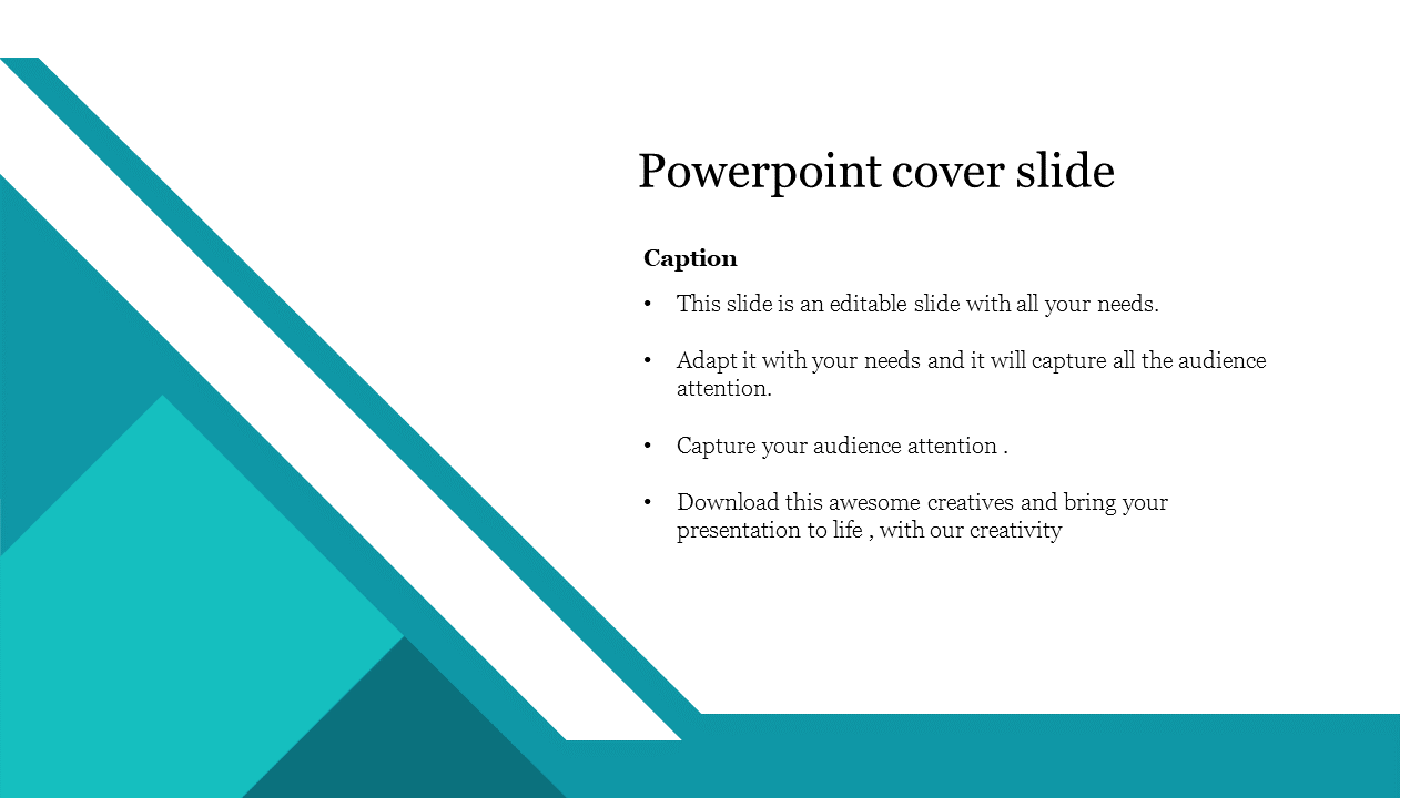 A cover slide featuring teal and turquoise overlapping shapes with a caption and bullet points for text.