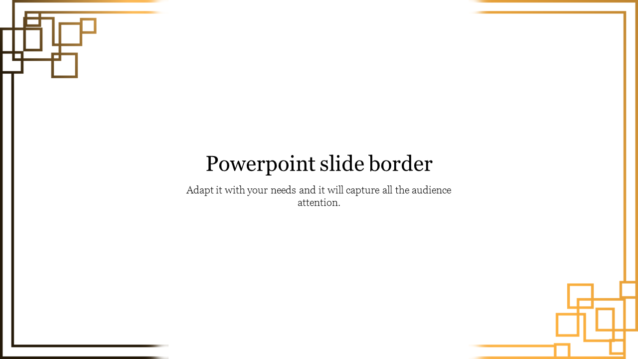 PowerPoint slide with decorative brown and gold geometric borders on the corners, centered title text and subtitle below.